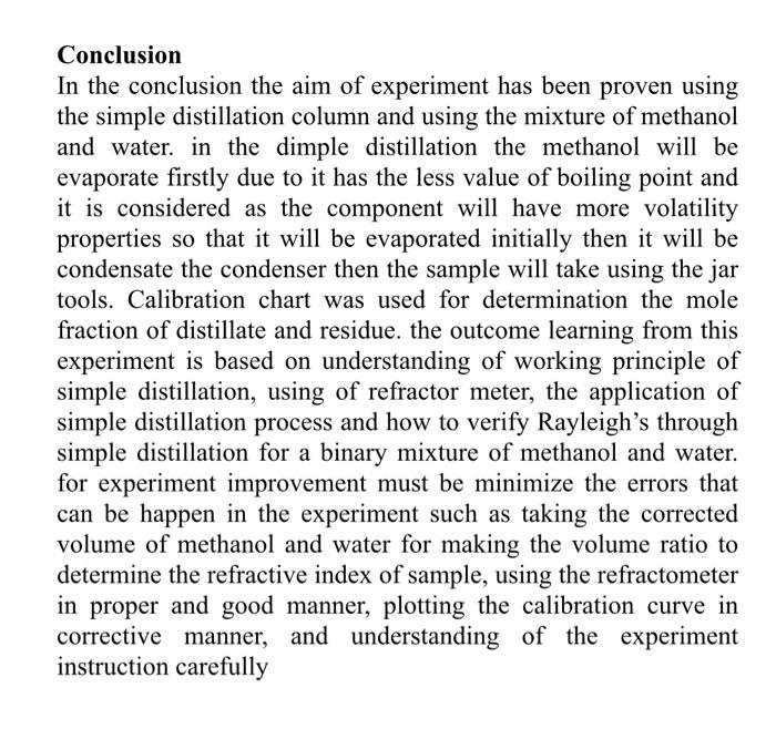 conclusion of distillation experiment