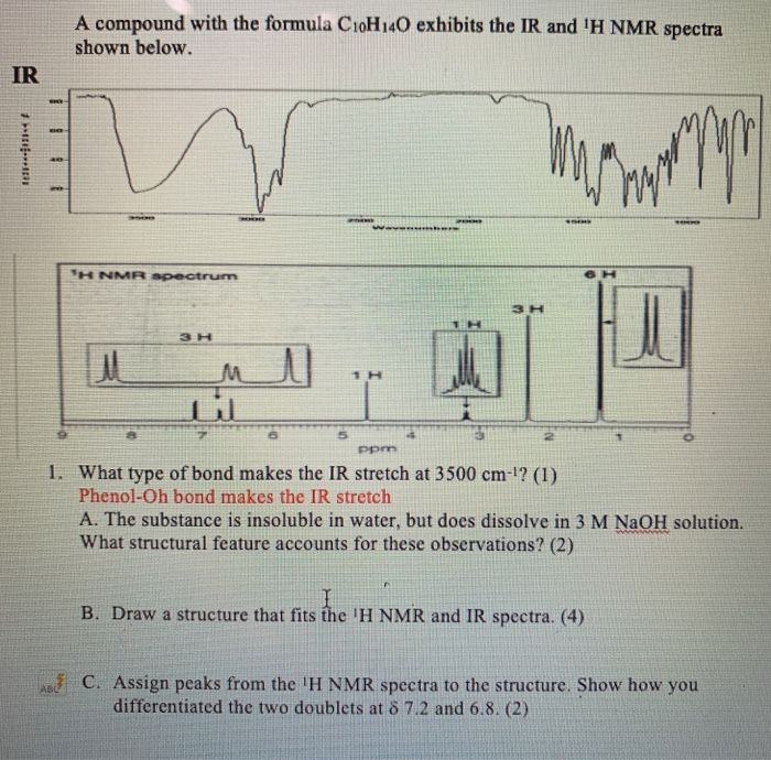 Solved A compound with the formula C10H140 exhibits the IR | Chegg.com