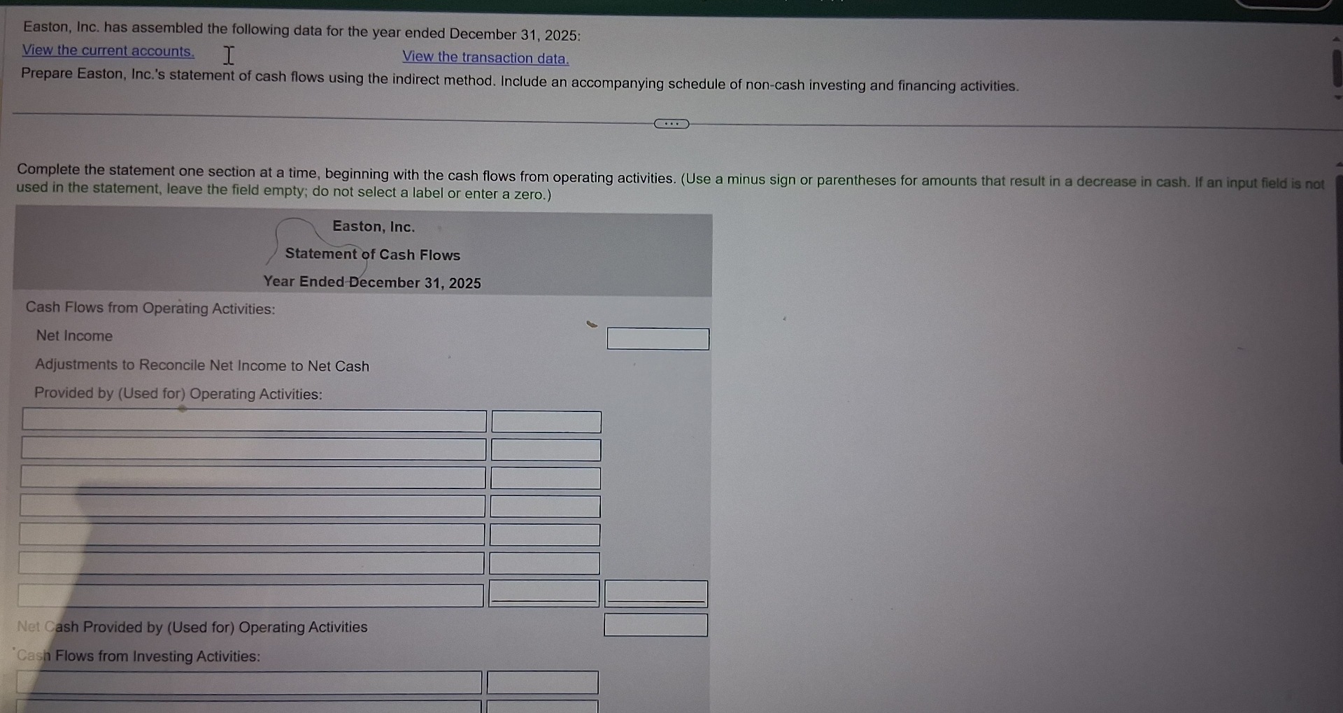 Solved please help me solve this accounting problem Easton, | Chegg.com