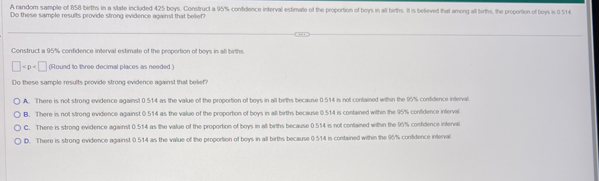 Solved A random sample of 858 ﻿births in a state included | Chegg.com