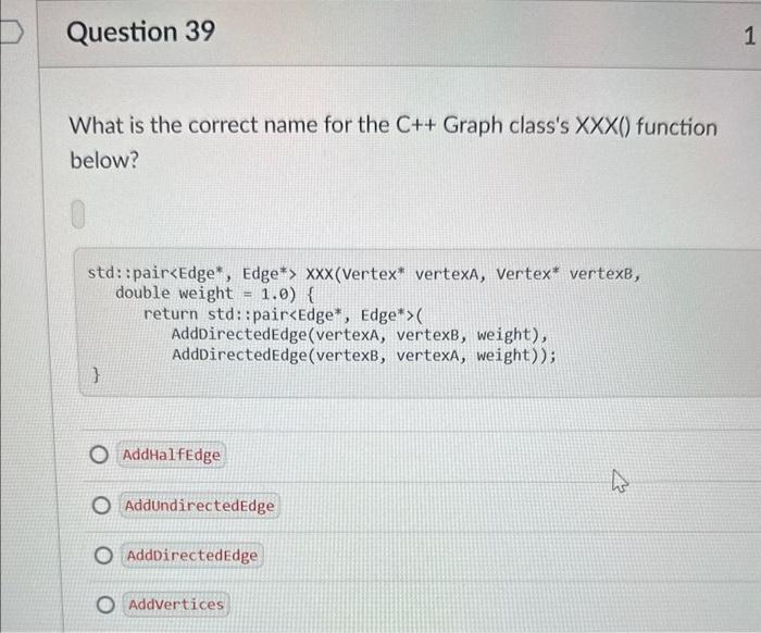 Solved What is the correct name for the C++ Graph class's | Chegg.com