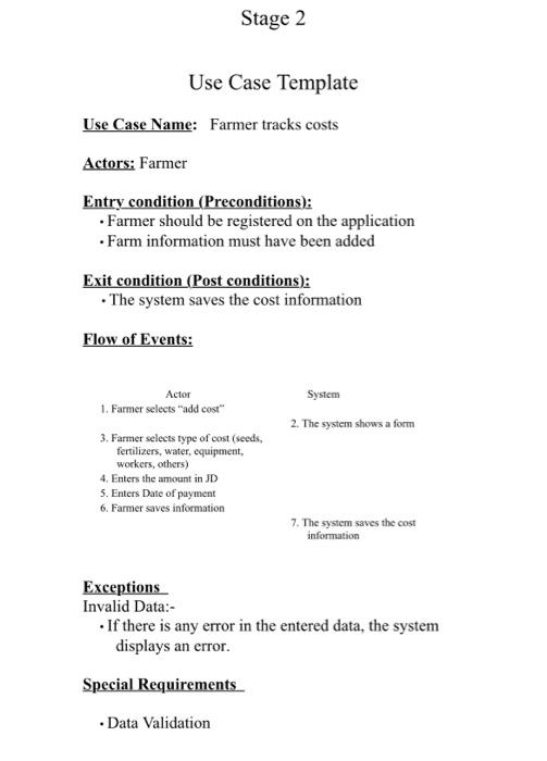 Solved Use Case Template Use Case Name: Farmer tracks costs | Chegg.com