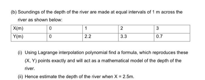 Solved (b) Soundings Of The Depth Of The River Are Made At | Chegg.com