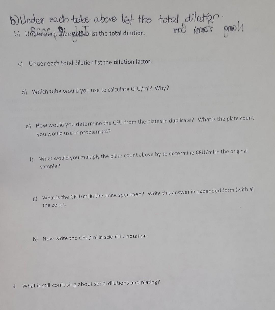 Solved Serial Dilutions and PlatingWorksheet for Experiment