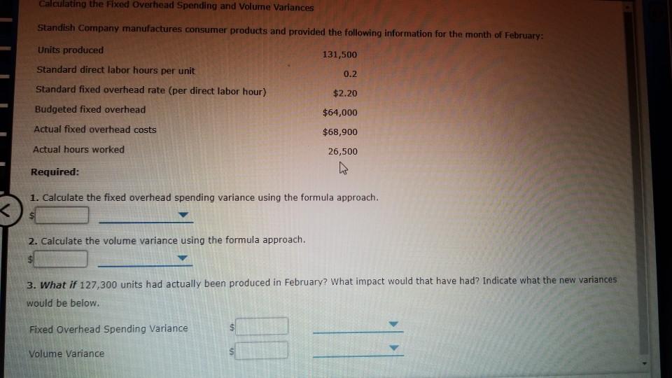 Solved Calculating the Fixed Overhead Spending and Volume | Chegg.com