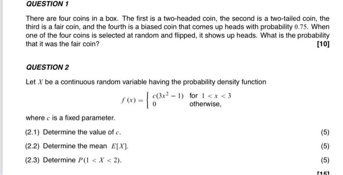 Solved There are four coins in a box. The first is a | Chegg.com