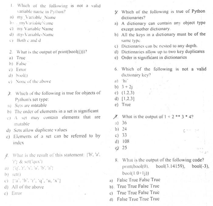 Solved Which of the following is not a valid Variable name