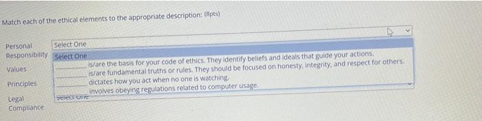 Solved Match each of the ethical elements to the appropriate | Chegg.com