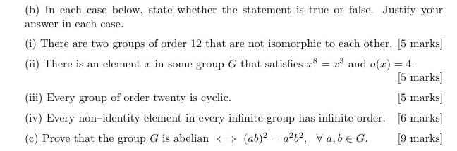 Solved (b) In each case below, state whether the statement | Chegg.com