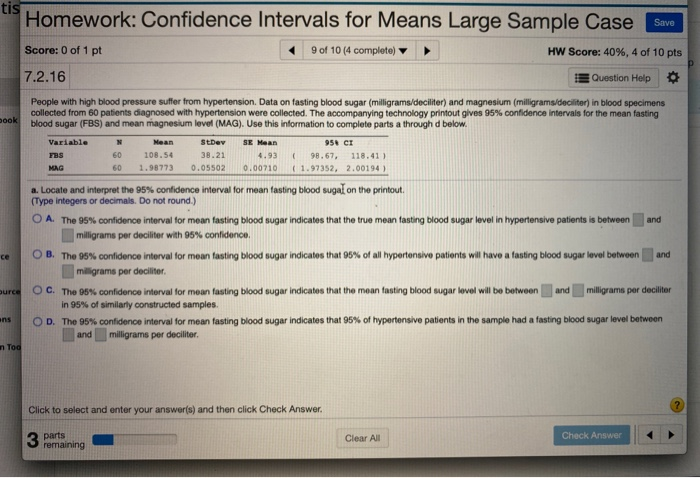 Solved tis Save Homework: Confidence Intervals for Means | Chegg.com