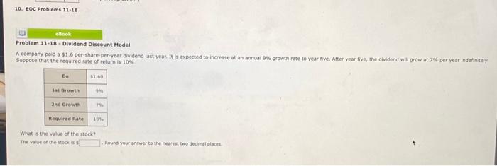 Solved Problem 11-18 - Dividend Discount Model Suppose that | Chegg.com