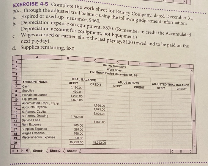 Solved EXERCISE 4-5 Complete the work sheet for Ramey | Chegg.com