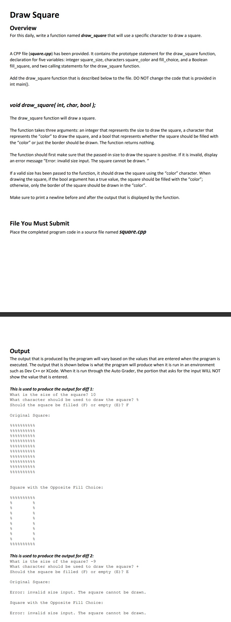 Solved Draw SquareOverviewFor this daily, write a function | Chegg.com