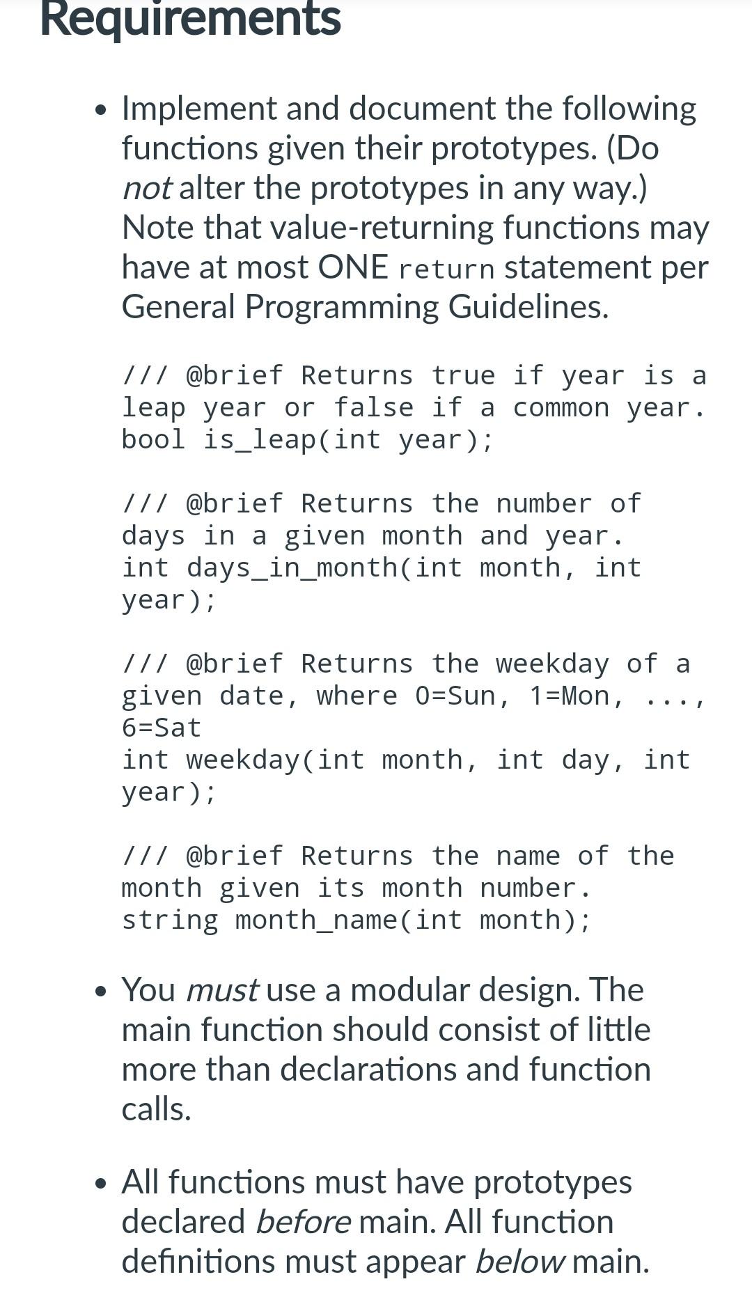 Solved Write a modular C++ program that reads in a month and | Chegg.com