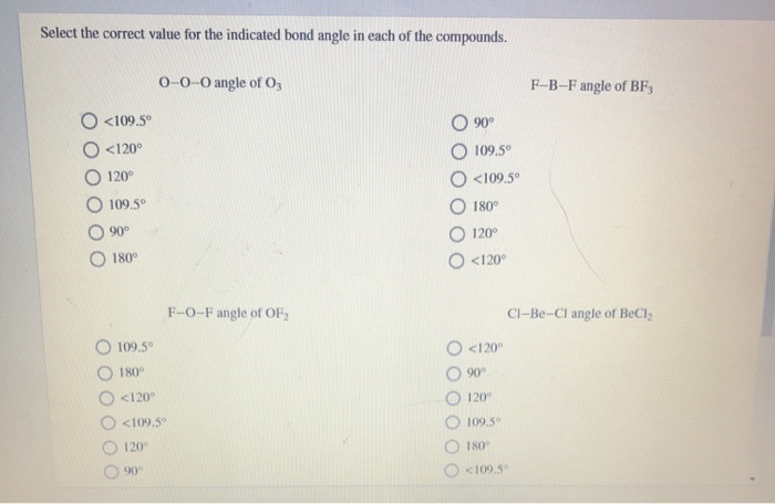 Solved Select The Correct Value For The Indicated Bond An