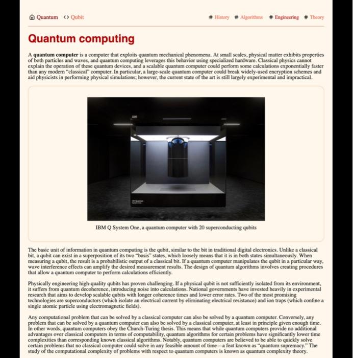 Solved Quantum computing A quantum computer is a computer | Chegg.com