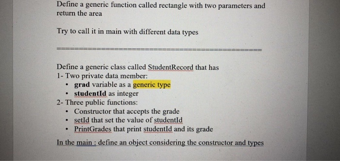 Solved Define a generic function called rectangle with two | Chegg.com
