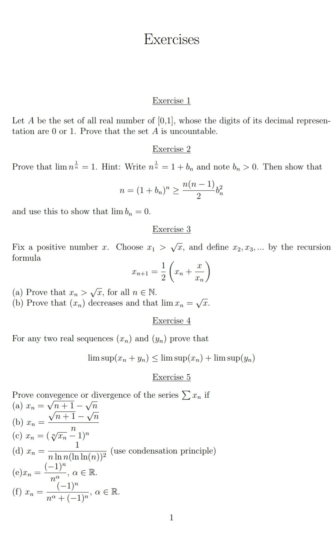 Solved Exercises Exercise 1 Let A Be The Set Of All Real | Chegg.com