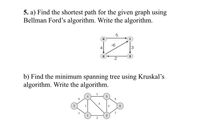 Solved 5. a) Find the shortest path for the given graph | Chegg.com