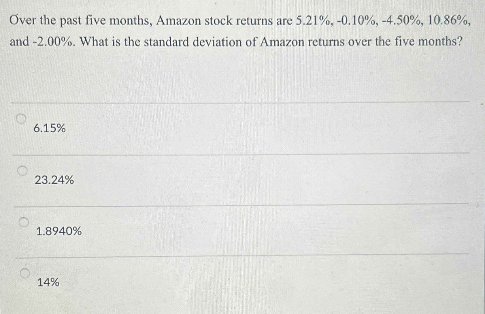 Solved Over the past five months, Amazon stock returns are | Chegg.com