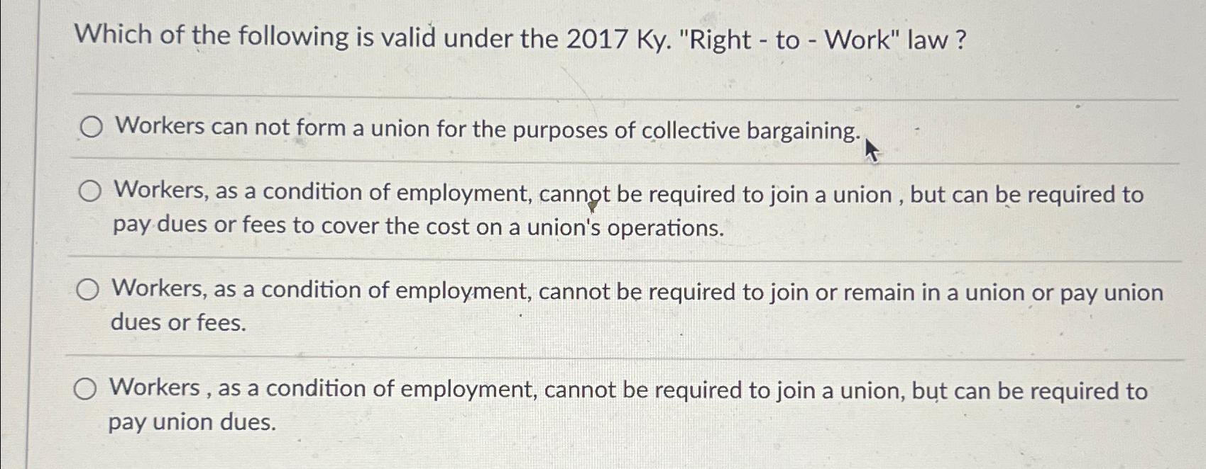 Solved Which of the following is valid under the 2017Ky. | Chegg.com