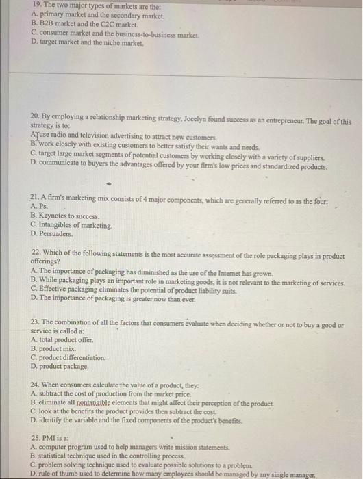 solved-19-the-two-major-types-of-markets-are-the-a-chegg