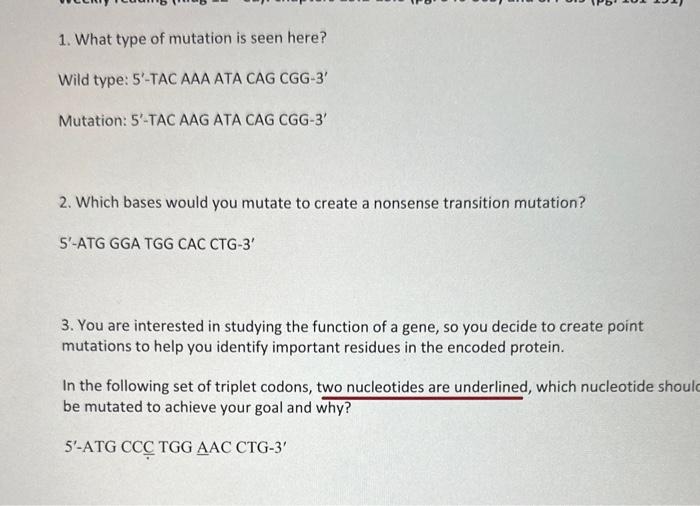 Solved 1. What type of mutation is seen here? Wild type: | Chegg.com