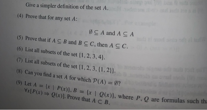 Solved Give A Simpler Definition Of The Set A 4 Prove Chegg Com