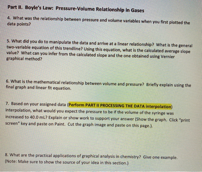 Solved Part II. Boyle&rsquo;s Law: Pressure-Volume Relationship in 