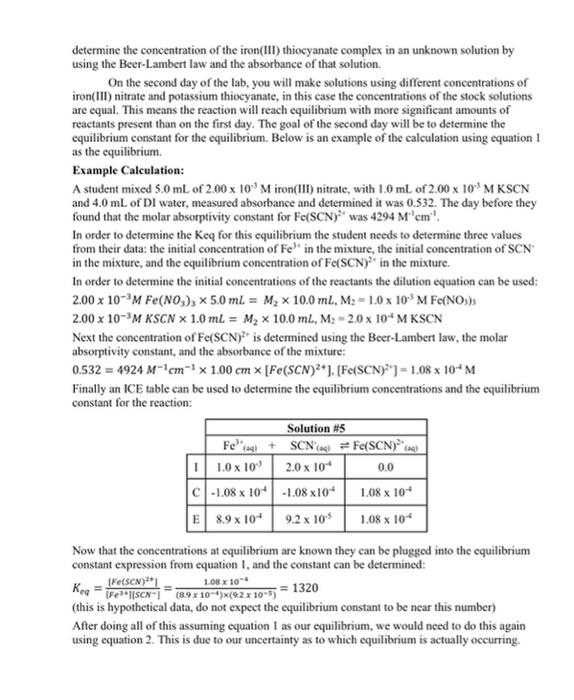 Solved Experiment Determination Of An Equilibrium Constant 9402