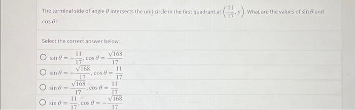 Solved The terminal side of angle θ intersects the unit | Chegg.com