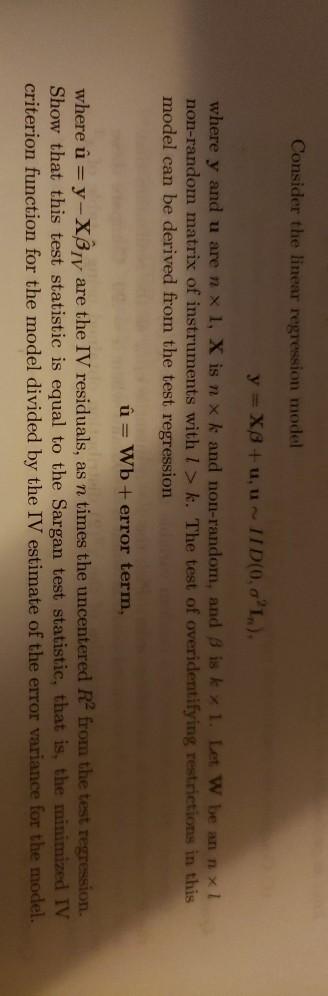 Consider The Linear Regression Model Y X8 U U Chegg Com