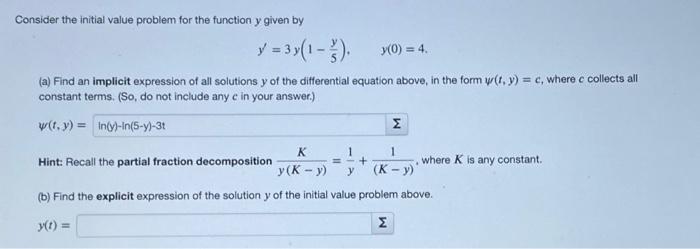 Solved Consider the initial value problem for the function y | Chegg.com