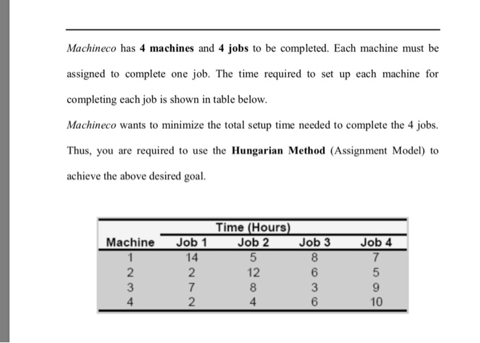 Solved Machineco has 4 machines and 4 jobs to be completed.