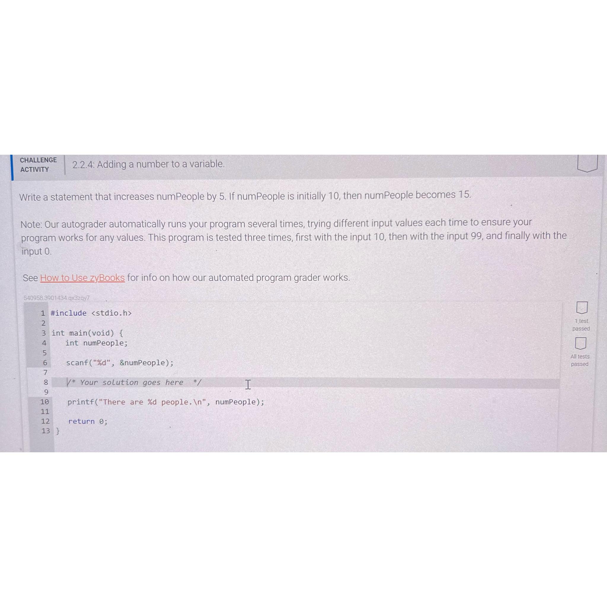 Solved CHALLENGEACTIVITY2.2.4: Adding a number to a | Chegg.com