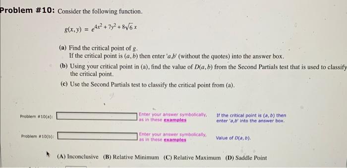 Solved Problem \# 10: Consider the following function. | Chegg.com