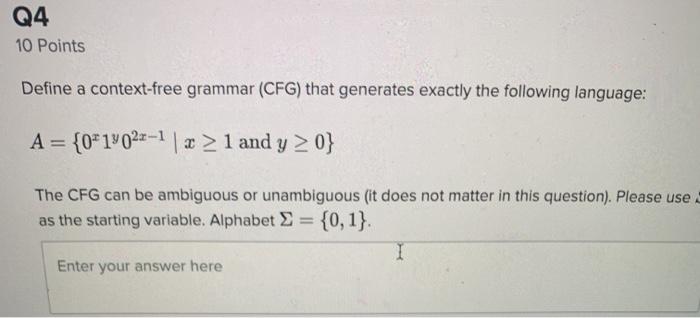 Solved Define a context free grammar that generates the | Chegg.com