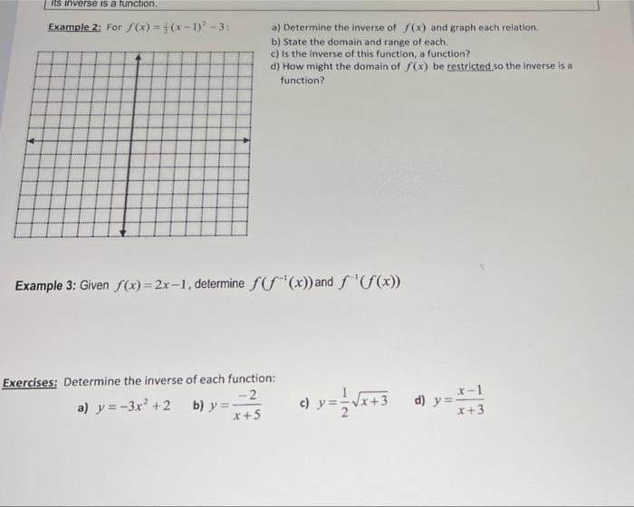 Solved is inverse is a function. Example 2: For ) = (x - | Chegg.com
