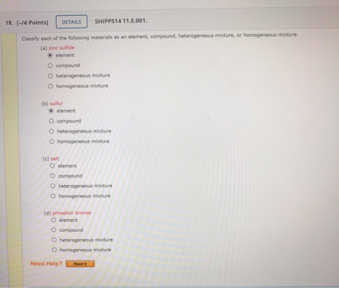 Solved Classify each of the following materials as an