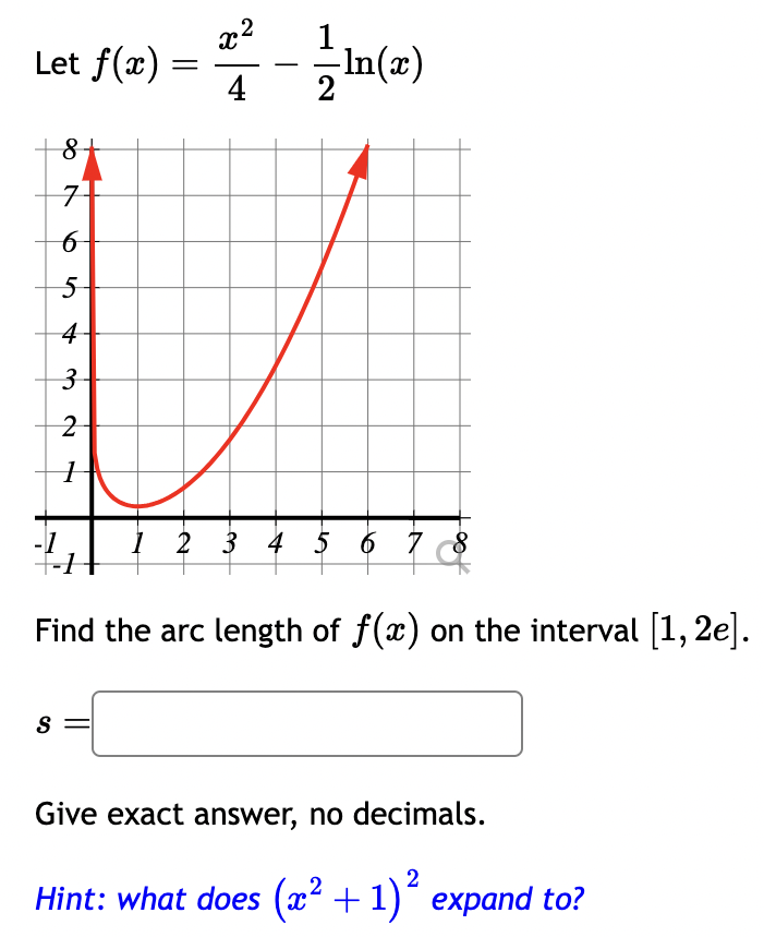 solved-let-f-x-x24-12ln-x-find-the-arc-length-of-f-x-on-chegg