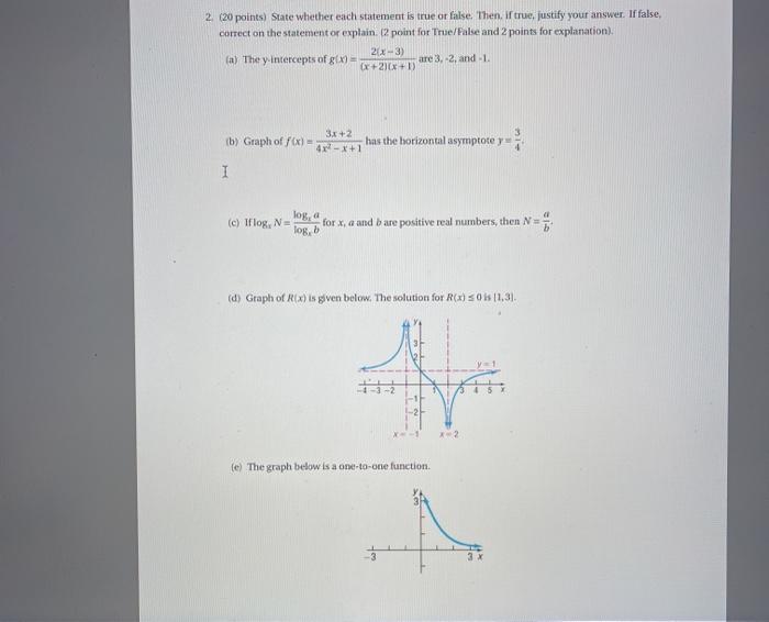 Solved 2 (20 points) State whether each statement is true or | Chegg.com