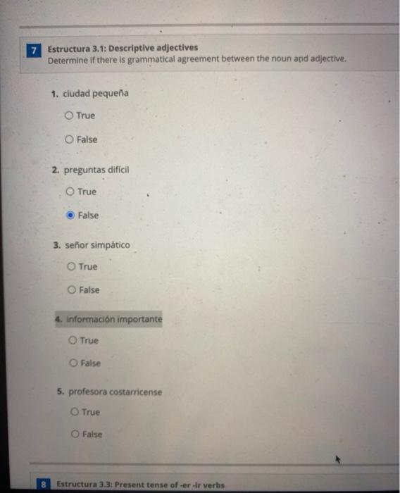 Solved Estructura 3.1: Descriptive Adjectives Determine If | Chegg.com