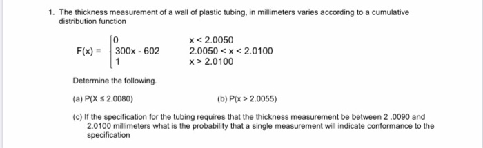 Solved 1. The thickness measurement of a wall of plastic | Chegg.com