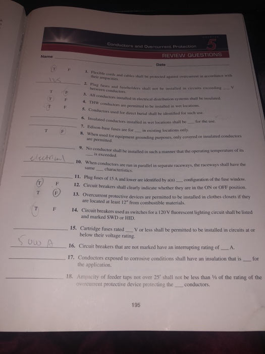 Conductors and current Protection REVIEW QUESTIONS