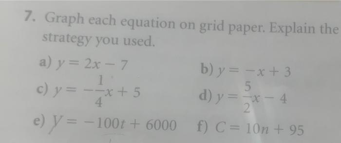 Solved 7. Graph each equation on grid paper. Explain the | Chegg.com