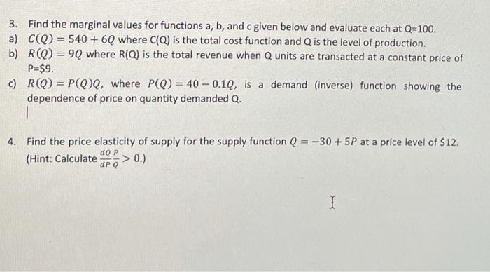 Solved 3. Find the marginal values for functions a, b, and c | Chegg.com