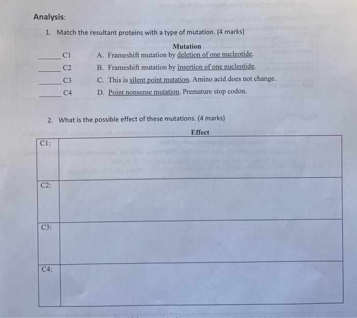 Solved 1. Match the resultant proteins with a type of | Chegg.com
