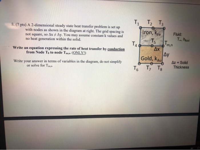 Solved 8. (7 pts) A 2-dimensional steady state heat transfer | Chegg.com