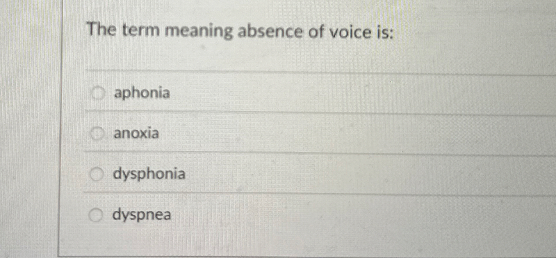 Solved The term meaning absence of voice | Chegg.com