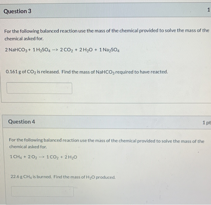Solved Question 1 For the following balanced reaction use | Chegg.com